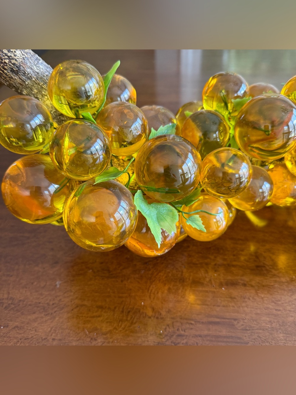 Vintage Amber Grapes Lucite or Resin on Wood 16” Long 8” Tall Mid-Century Modern - Picture 2 of 9